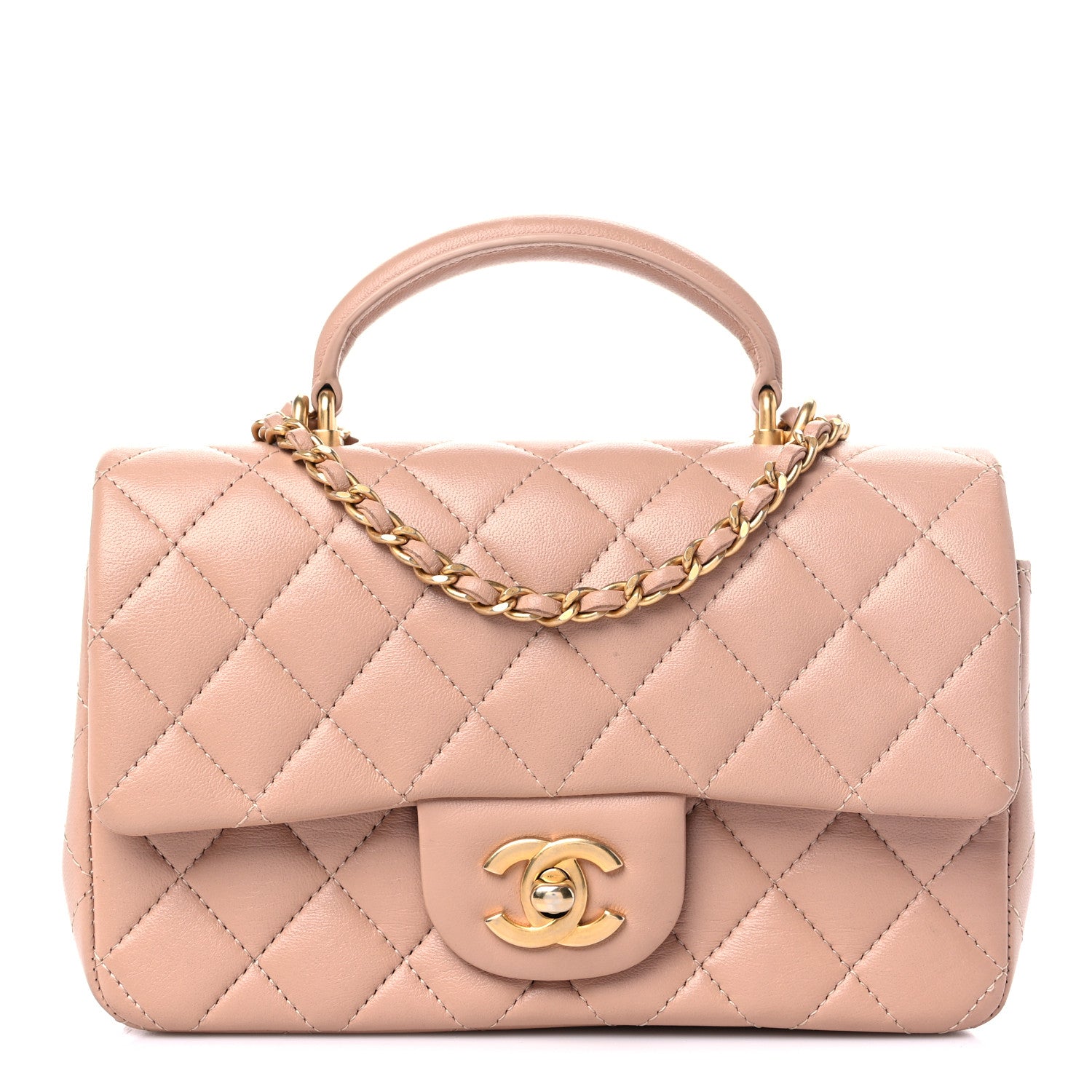 Chanel Lambskin Quilted Mini Top Handle Rectangular Flap Beige 1 of 7