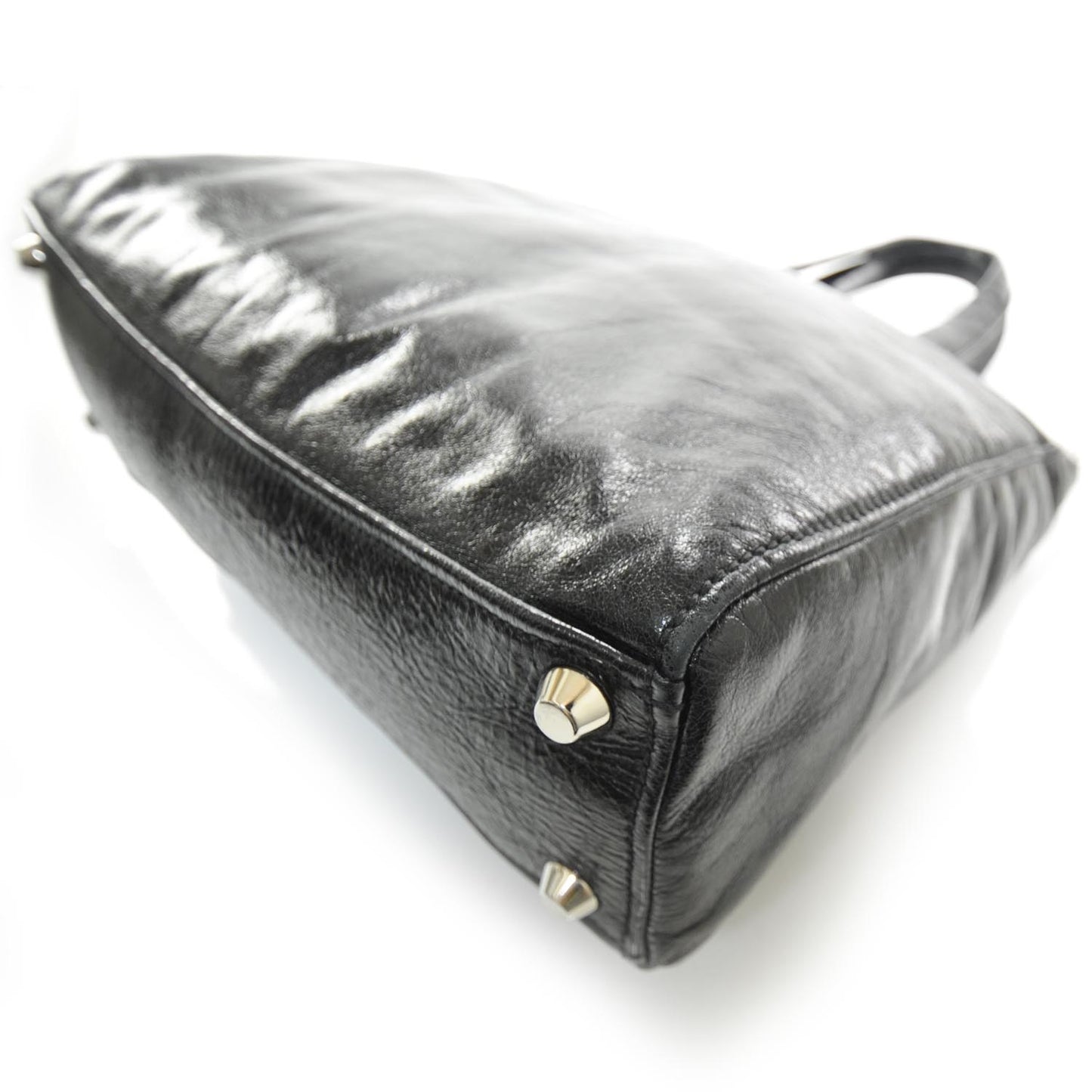 Leather Framed Top Tote Black