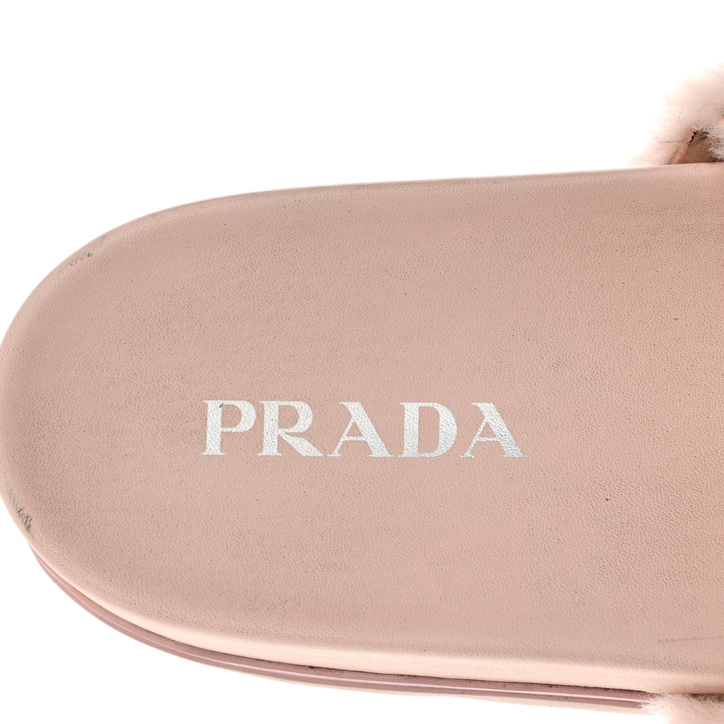 Shearling Metal Triangle Logo Lug Sole 20mm Slide Sandals 40.5 Orchidea