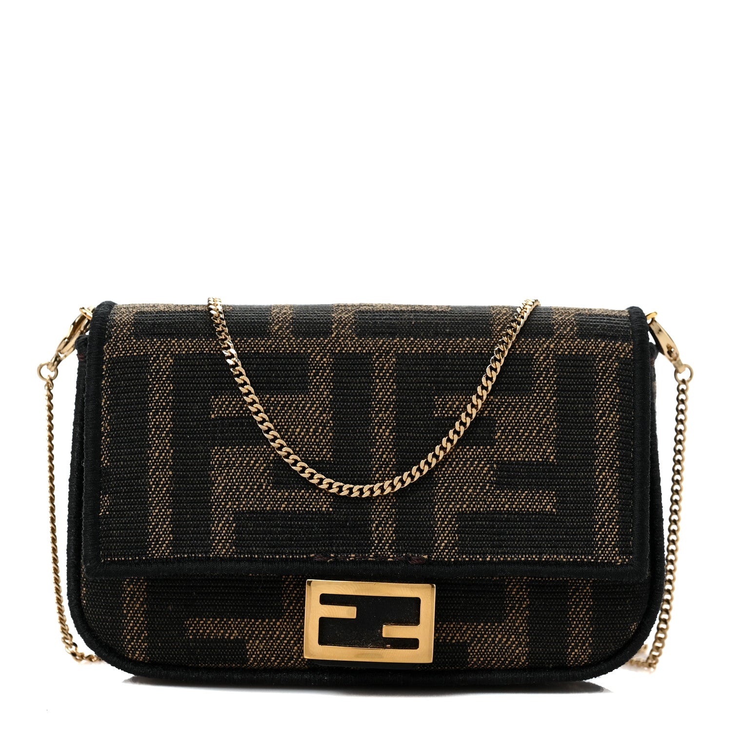 Fendi Fabric Jacquard FF 1974 Nano Baguette Charm Tobacco Moro Black 1 of 7