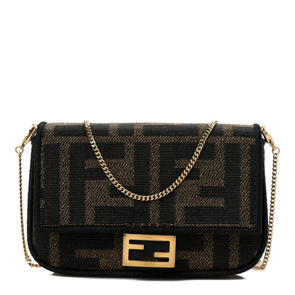Fendi Fabric Jacquard FF 1974 Nano Baguette Charm Tobacco Moro Black 1 of 7