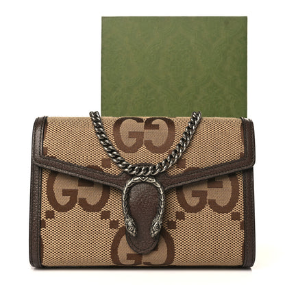 Gucci Monogram Jumbo GG Textured Dollar Calfskin Mini Dionysus Chain Wallet Camel Ebony New Acero 10 of 13