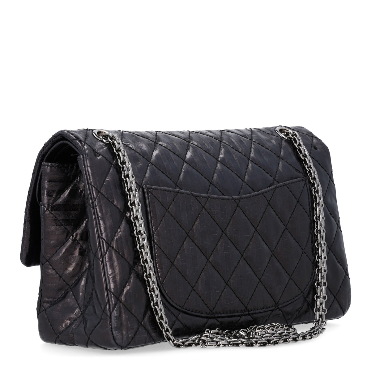 Chanel Metallic Calfskin Striped 2.55 Reissue 226 Flap Black 6 of 13