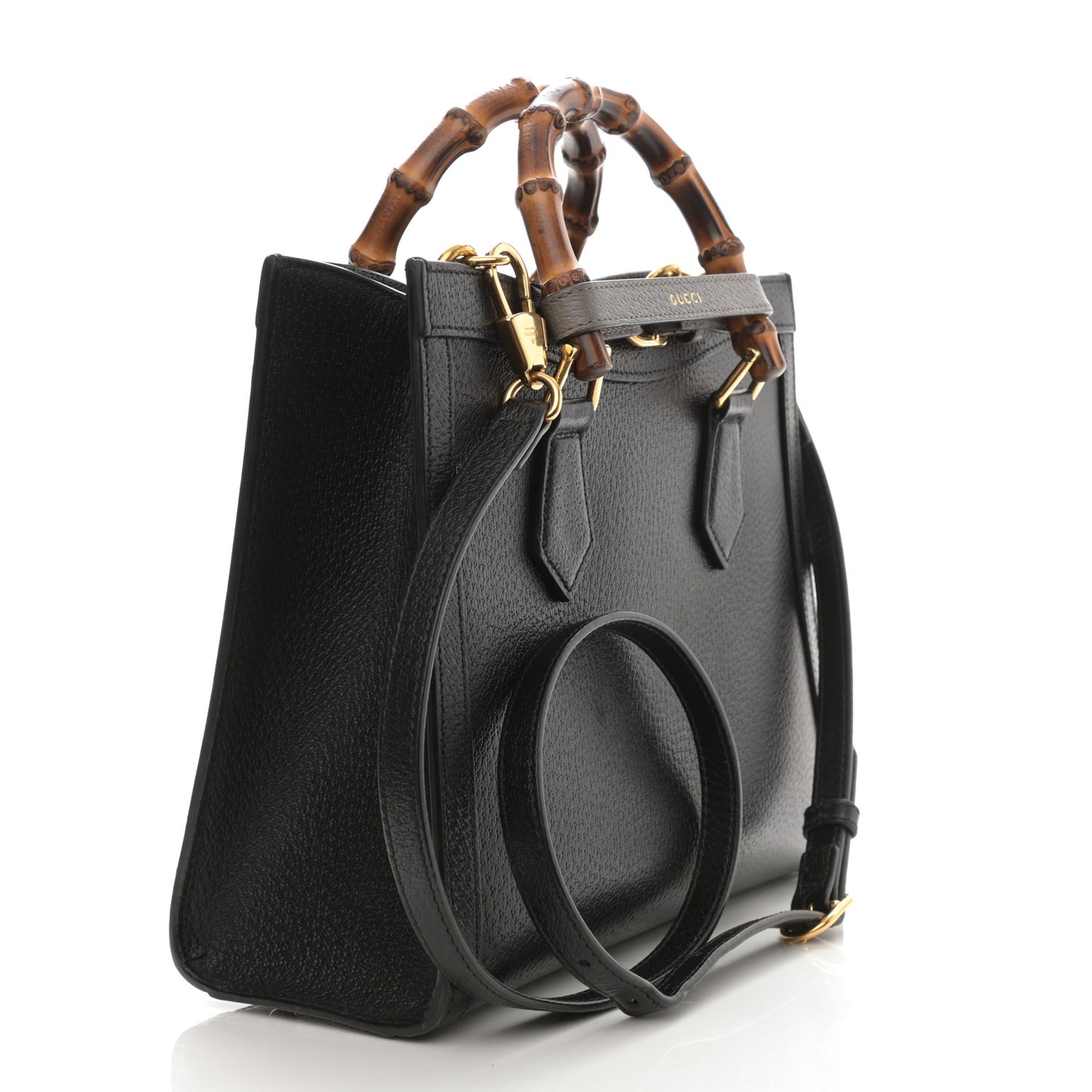 Textured Dollar Calfskin Web Small Diana Tote Bag Black Dusty Grey