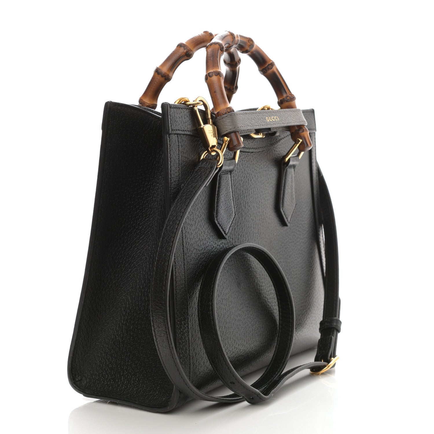 Gucci Textured Dollar Calfskin Web Small Diana Tote Bag Black Dusty Grey 3 of 13