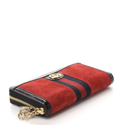 Gucci Suede Patent Web Ophidia Zip Around Wallet Hibiscus Red Black 4 of 8