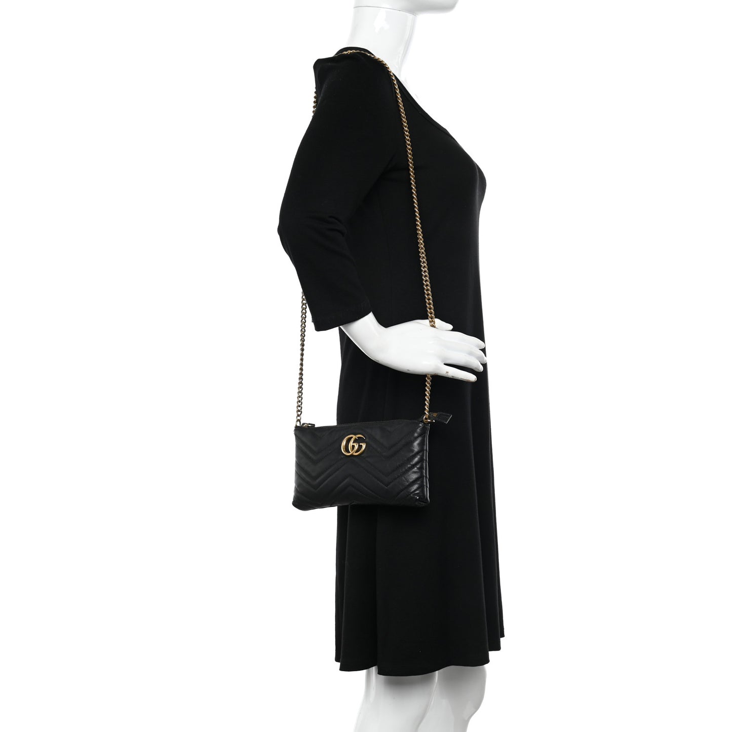 Calfskin Matelasse Mini GG Marmont Chain Bag Black