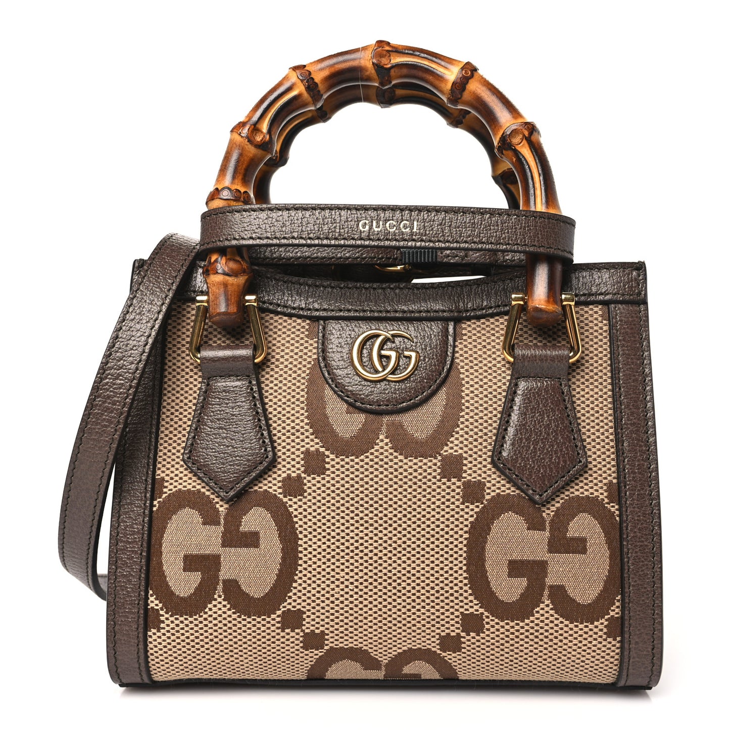 Monogram Jumbo GG Textured Dollar Calfskin Mini Diana Tote Bag Camel Ebony New Acero