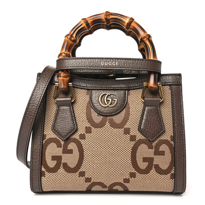 Gucci Monogram Jumbo GG Textured Dollar Calfskin Mini Diana Tote Bag Camel Ebony New Acero 1 of 10