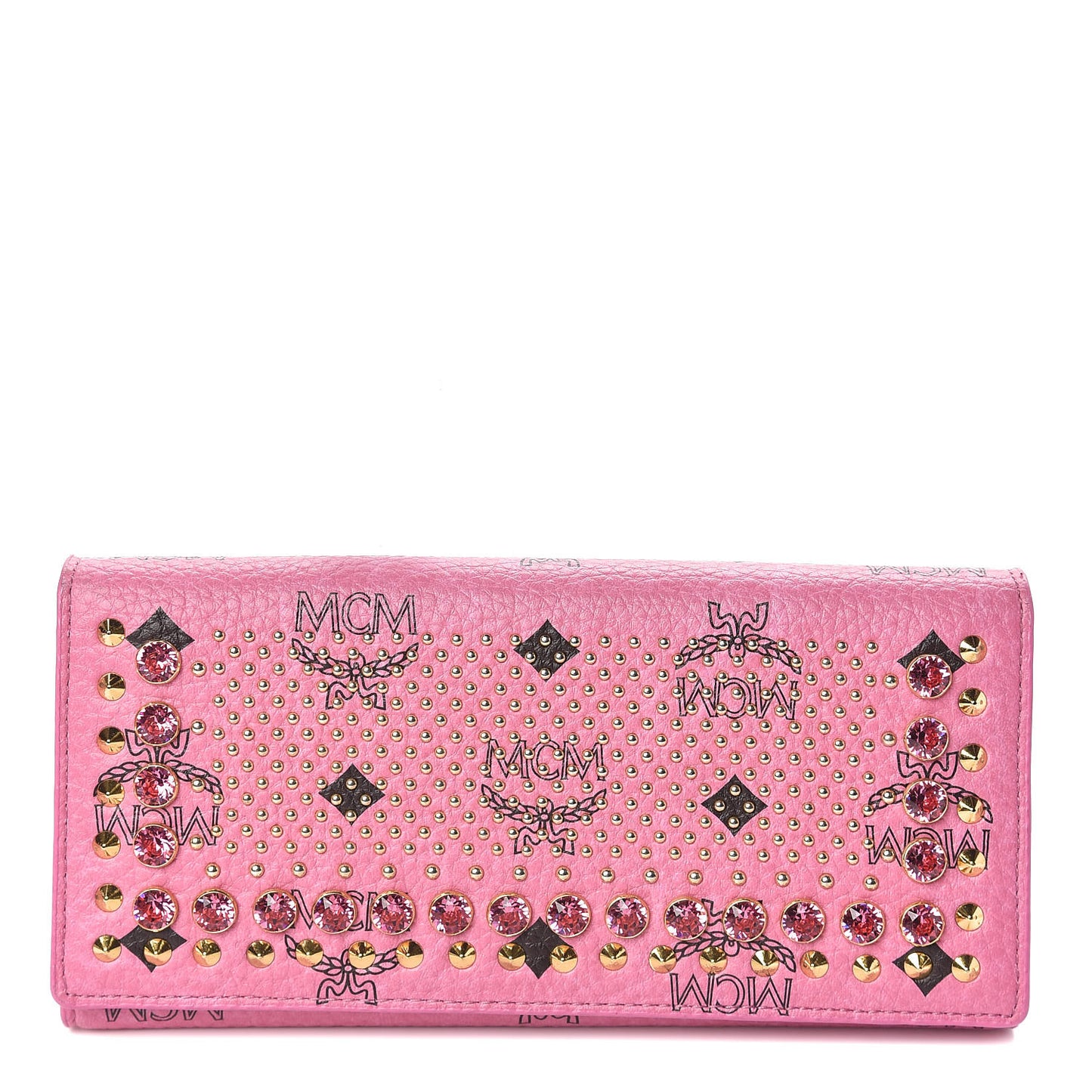 Visetos Swarovski Crystal Studded Flap Wallet Pink