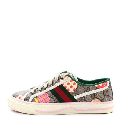 Gucci GG Supreme Monogram Les Pommes Web Womens 1977 Tennis Sneakers 38 Beige Ebony Mystic White 1 of 11