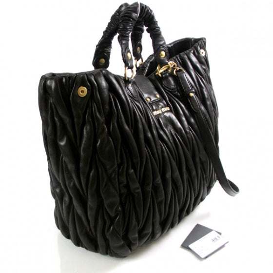 Leather Matelasse Tote Black