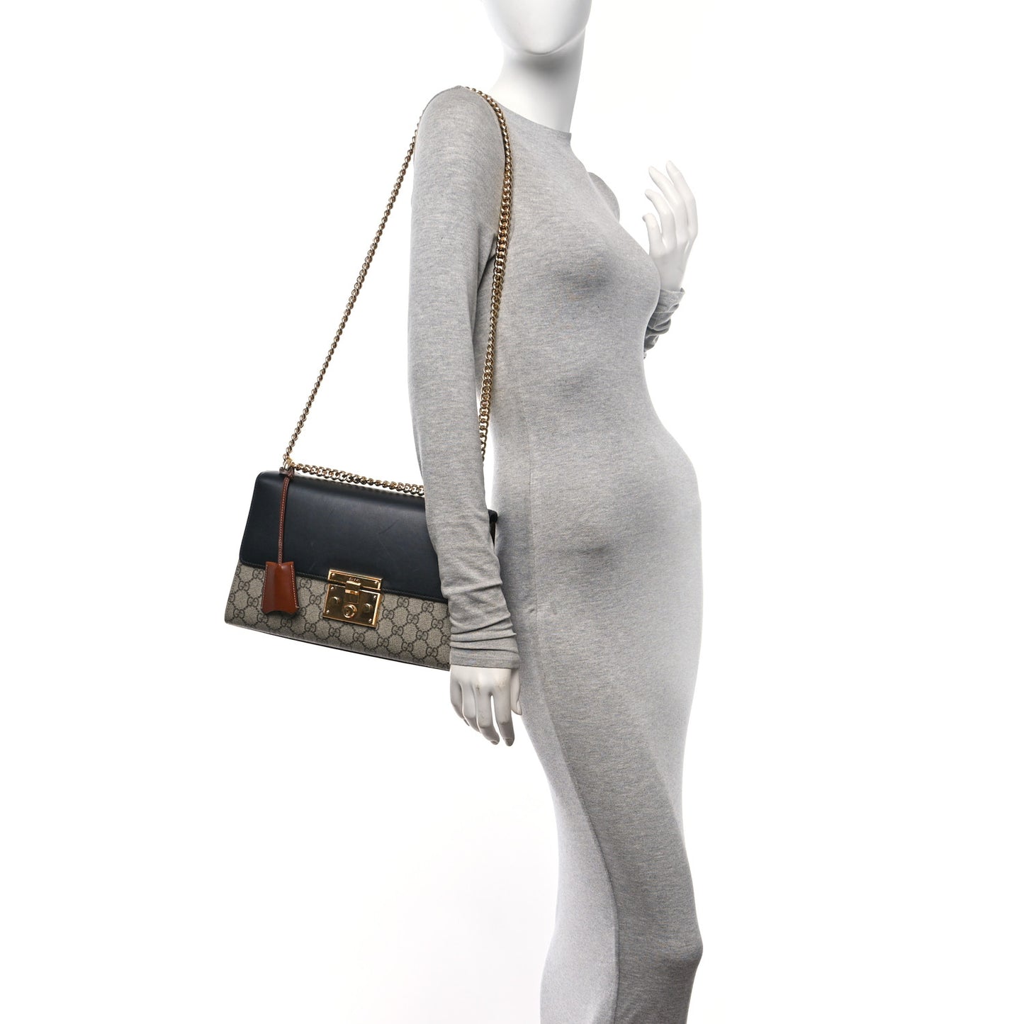 GG Supreme Monogram Calfskin Medium Padlock Shoulder Bag Beige Black Cuir