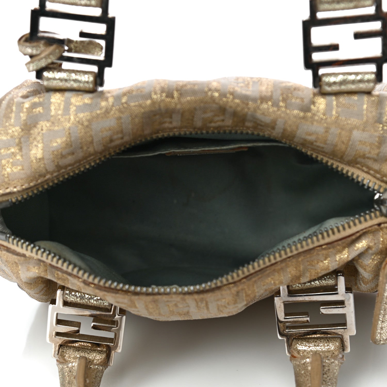 Fendi Metallic Jacquard Zucchino Mini Forever Boston Gold Silver 5 of 41