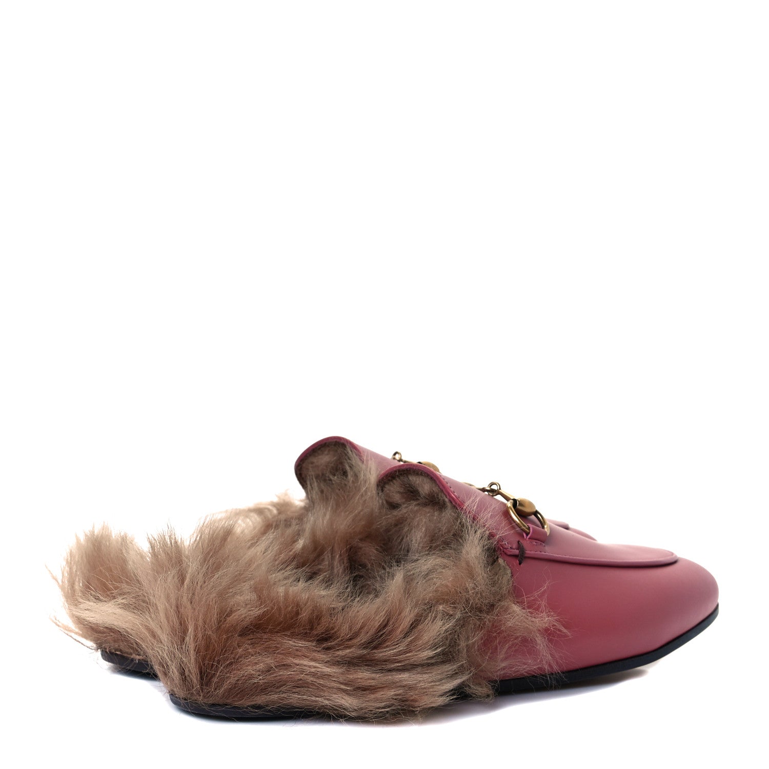 Gucci Calfskin Fur Womens Princetown Slippers 35 Lipstick Rose Natural 4 of 9