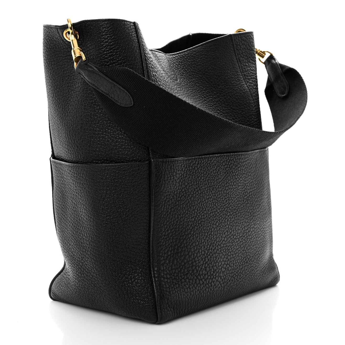 Soft Grained Calfskin Sangle Bucket Bag Black