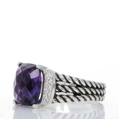 David Yurman Sterling Silver Diamond Amethyst 10mm Petite Wheaton Ring 51 5.75 3 of 5