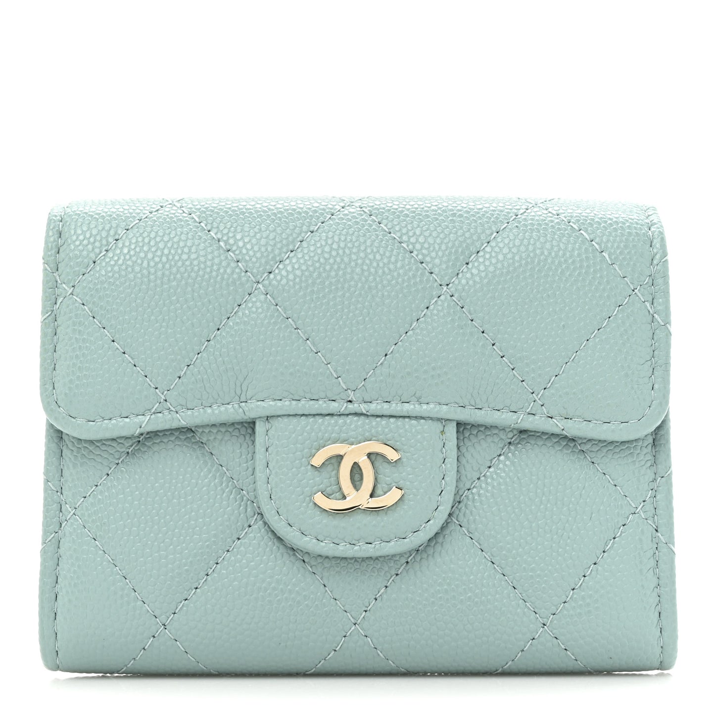 Caviar Quilted Flap Card Holder Wallet Light Green