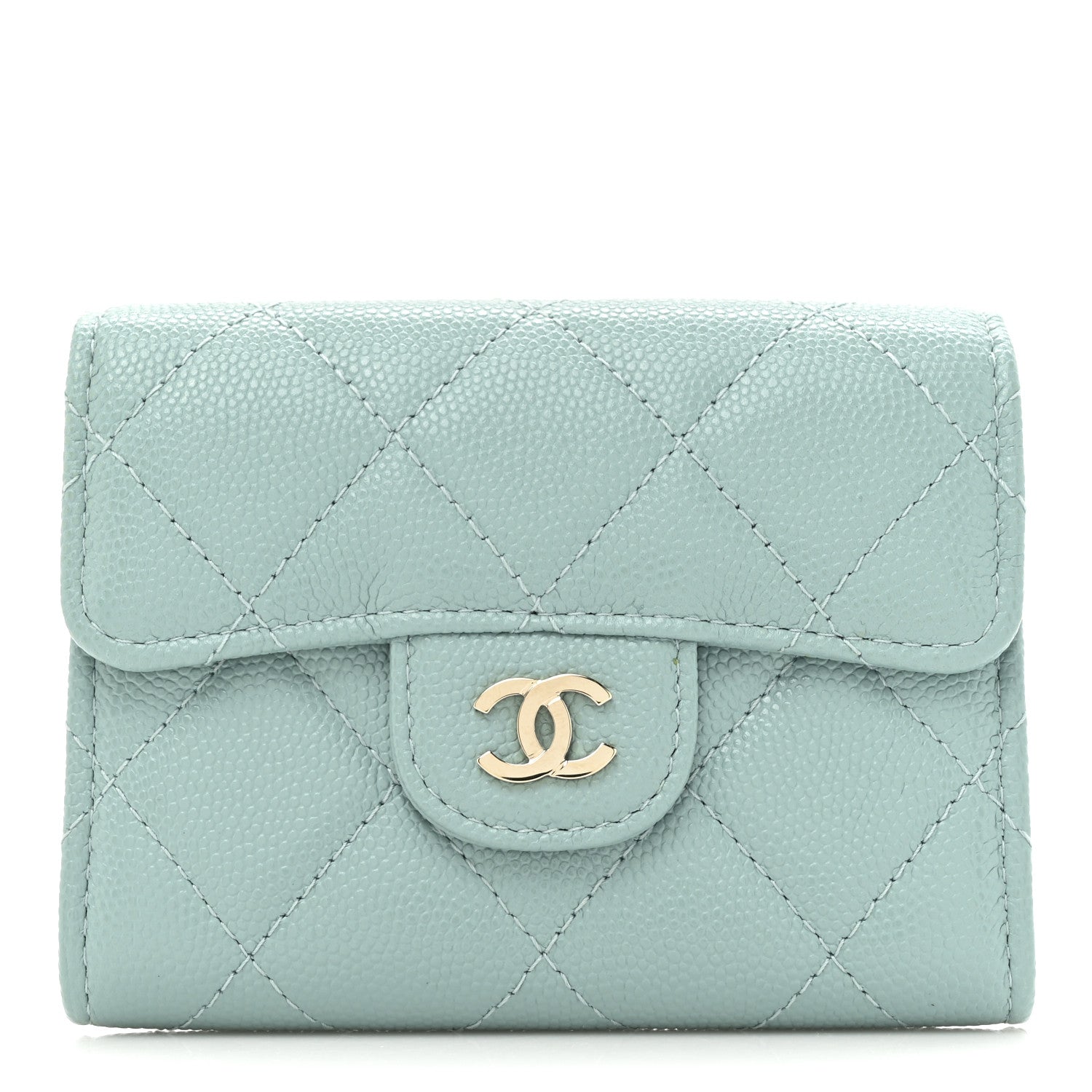Chanel Caviar Quilted Flap Card Holder Wallet Light Green 1 of 9