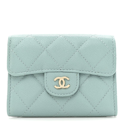 Chanel Caviar Quilted Flap Card Holder Wallet Light Green 1 of 9