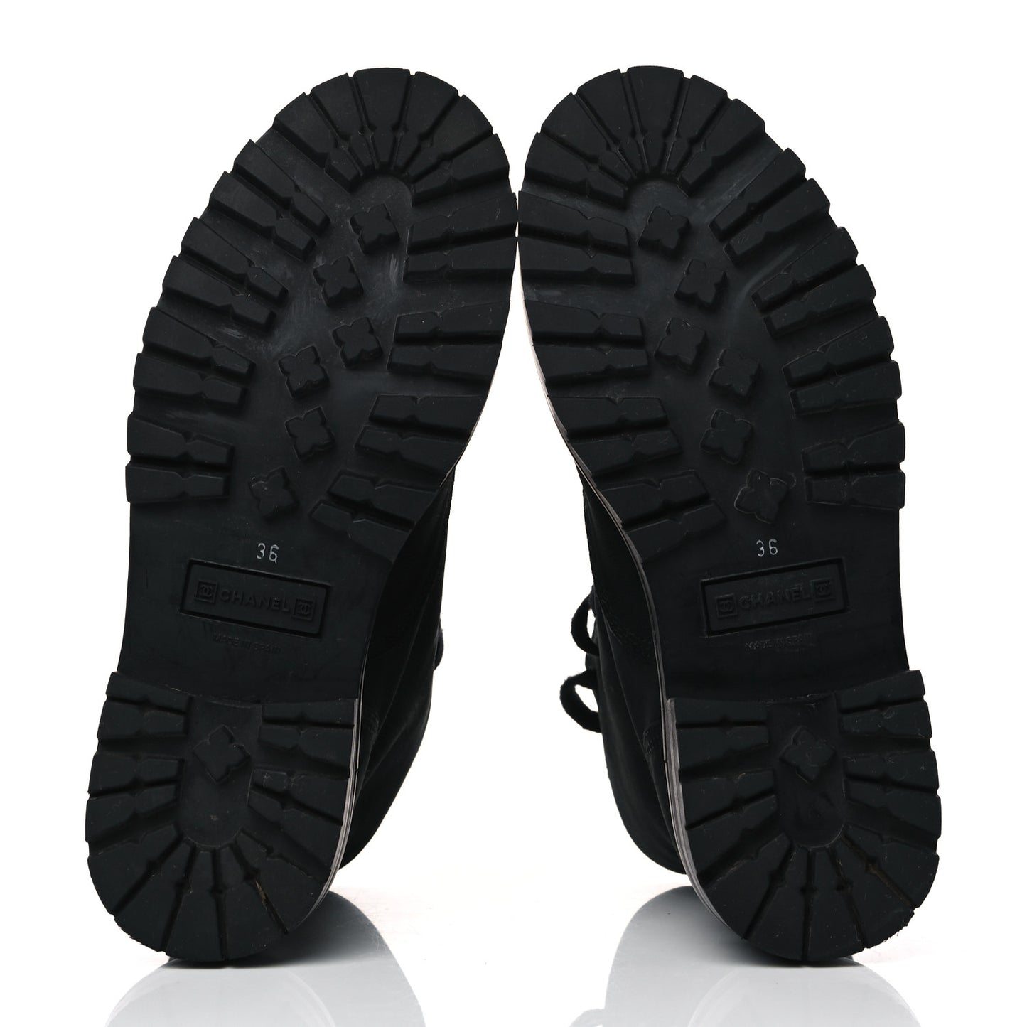 Calfskin Suede Quilted Lace Up Combat Boots 36 Black