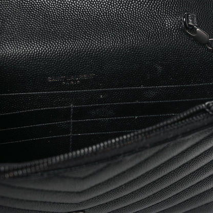 Saint Laurent Grain De Poudre Matelasse Chevron Monogram Monochrome Envelope Chain Wallet Black 9 of 9