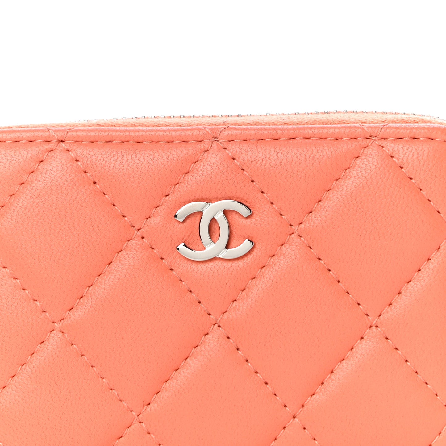 Lambskin Quilted Zip Around Coin Purse Wallet Coral