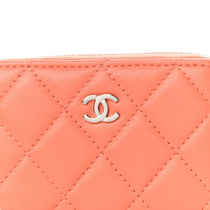 Chanel Lambskin Quilted Zip Around Coin Purse Wallet Coral 8 of 12