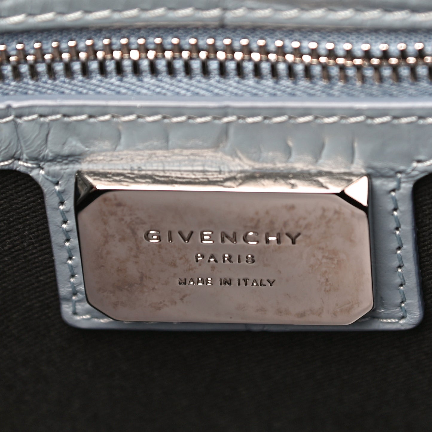 Crocodile Embossed Briefcase Light Blue