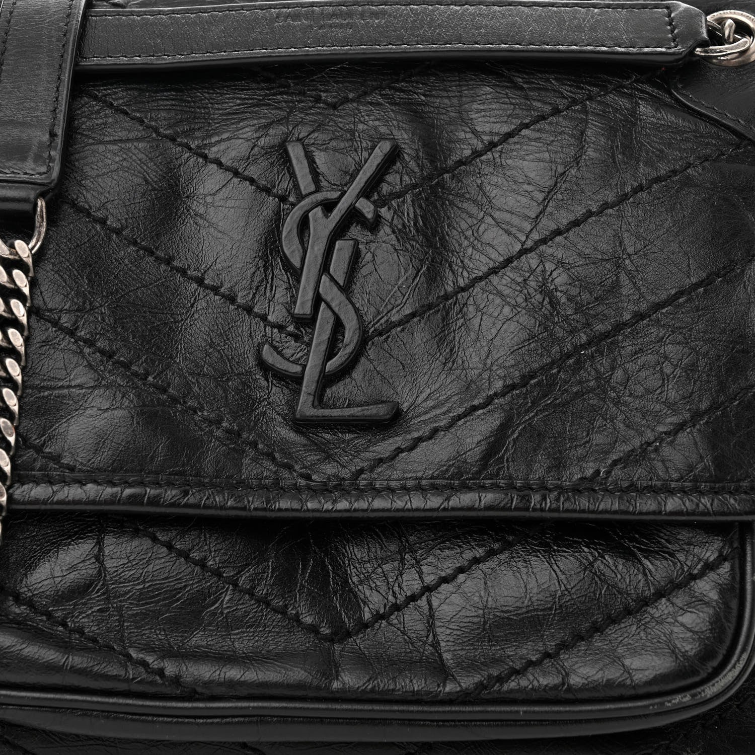 Saint Laurent Crinkled Lambskin Matelasse Monogram Baby Niki Chain Satchel Black 7 of 9