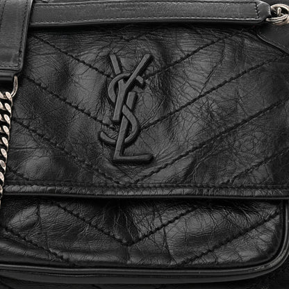 Saint Laurent Crinkled Lambskin Matelasse Monogram Baby Niki Chain Satchel Black 7 of 9