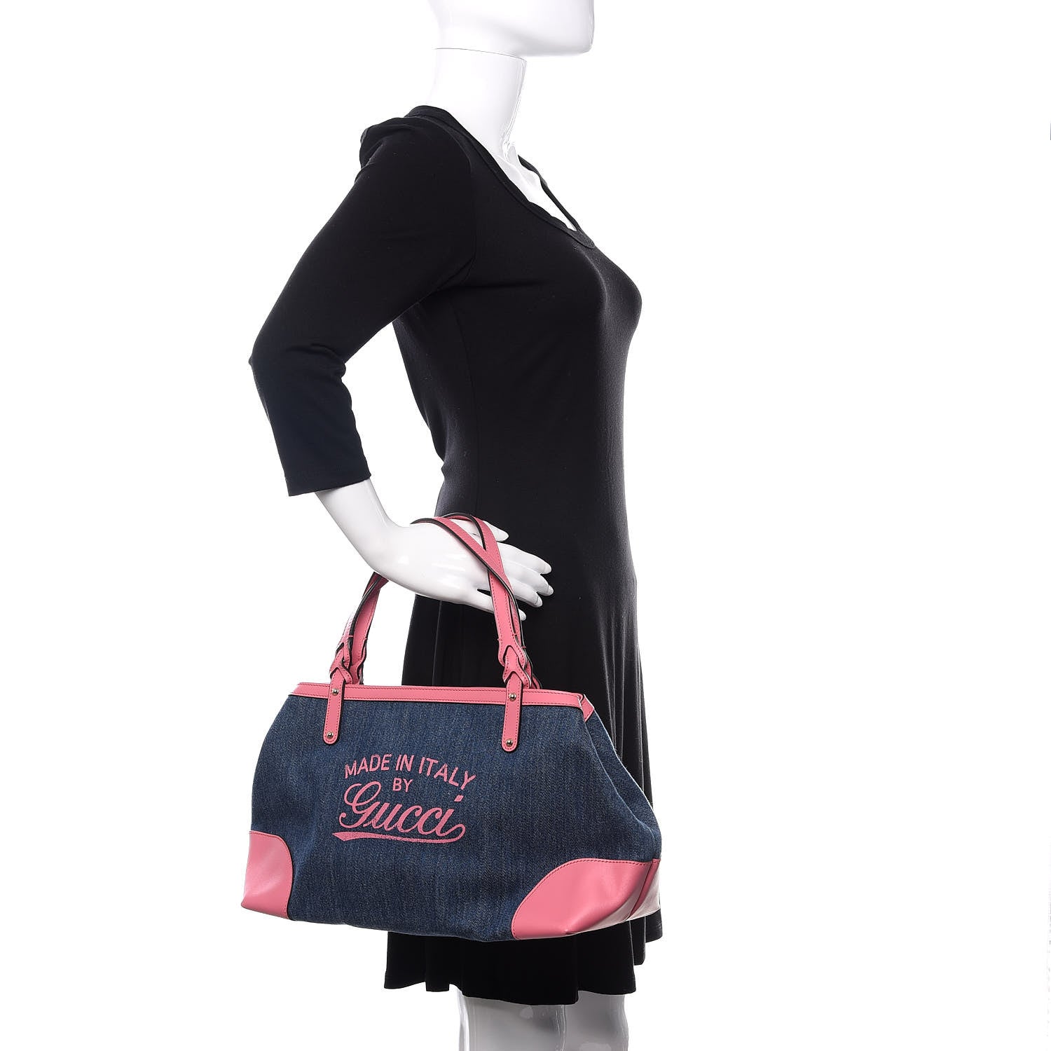 Gucci Denim Calfskin Denim Tote Pink 3 of 12