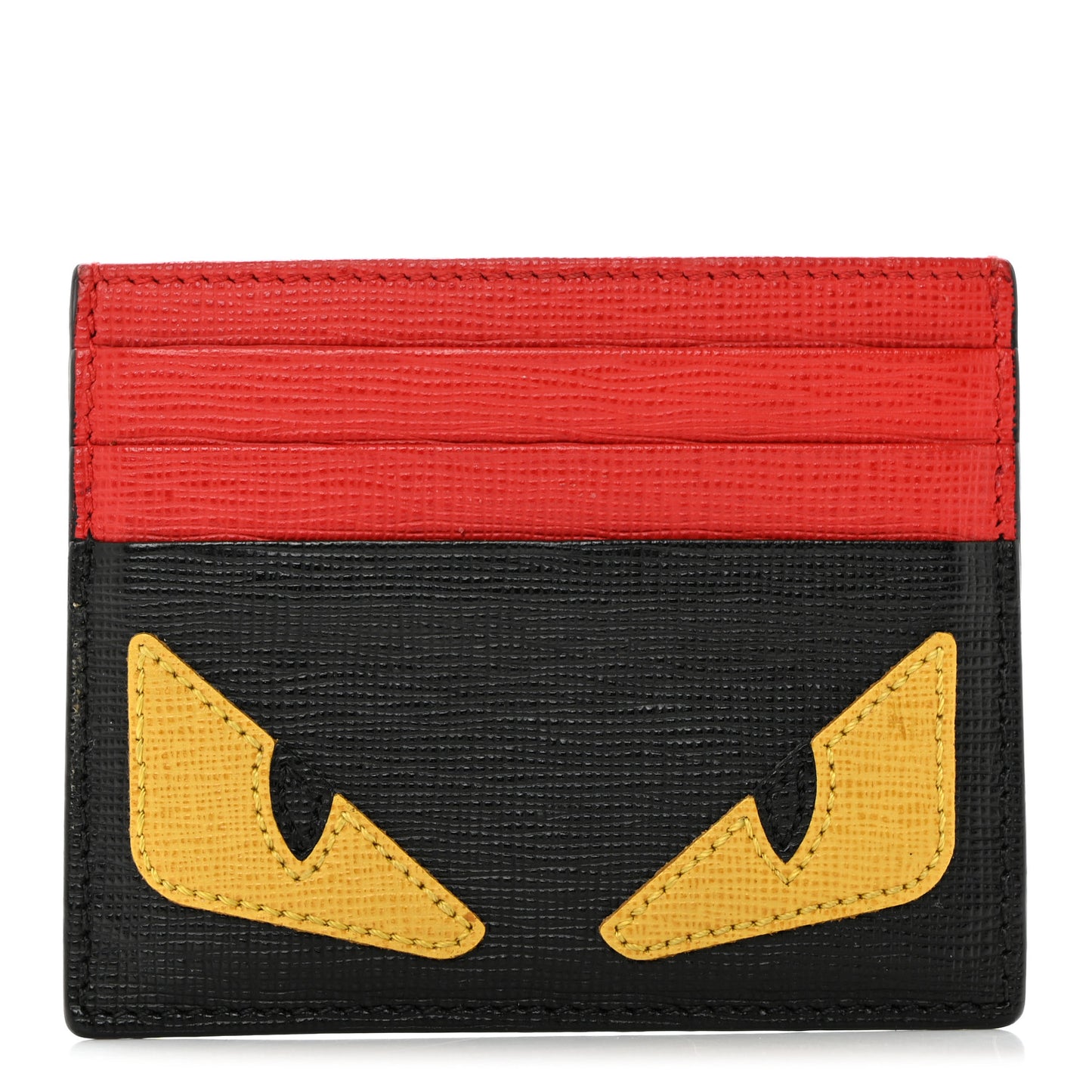 Vitello Elite Monster Eyes Inlay Card Holder Black Giallo Rosso