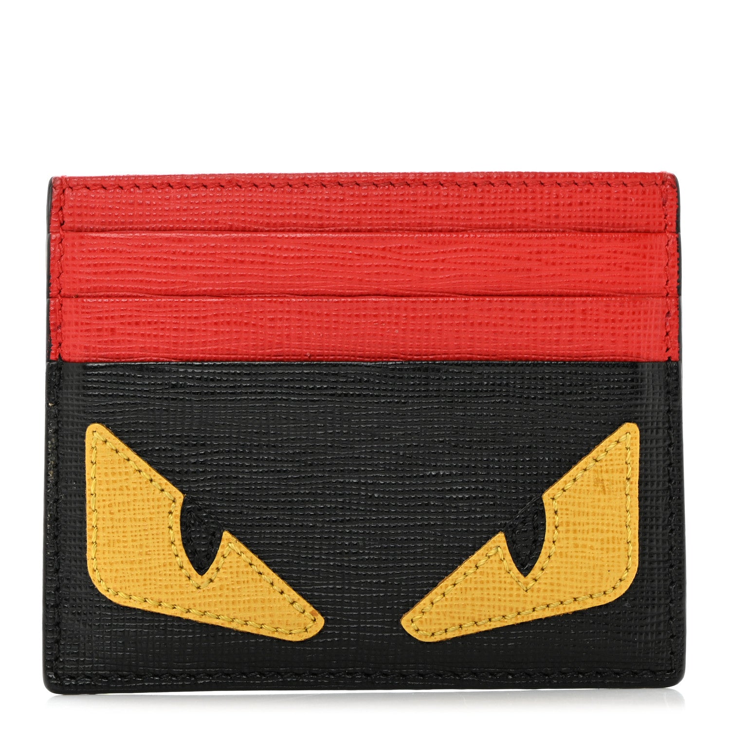 Fendi Vitello Elite Monster Eyes Inlay Card Holder Black Giallo Rosso 1 of 8