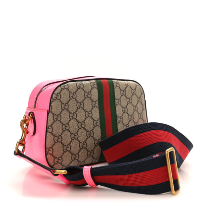 Gucci GG Supreme Monogram Textured Dollar Calfskin Web Ophidia Small Crossbody Bag Beige Ebony Fuchsia 3 of 10