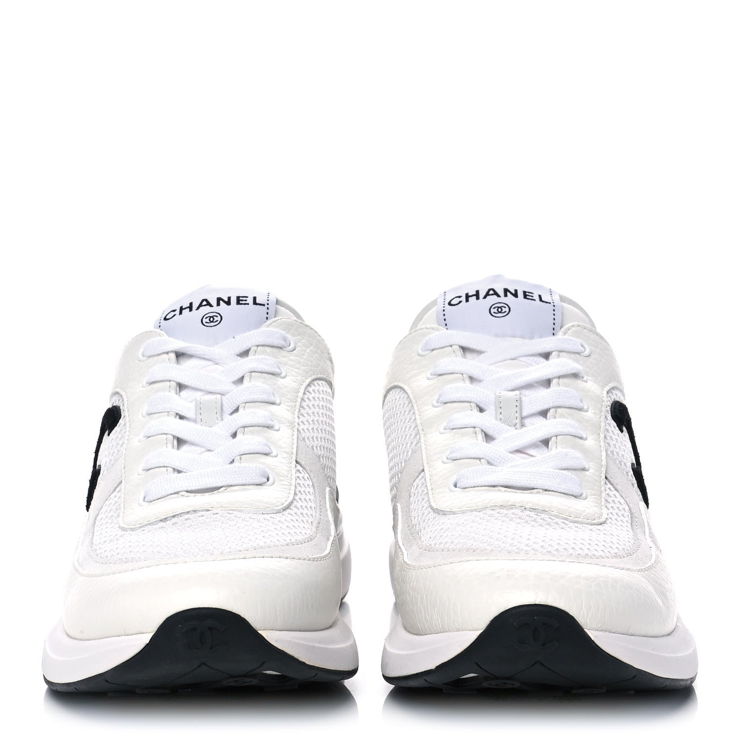 Chanel Calfskin Mesh Lycra Suede Womens Logo Sneakers 40 White 2 of 9