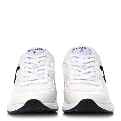 Chanel Calfskin Mesh Lycra Suede Womens Logo Sneakers 40 White 2 of 9