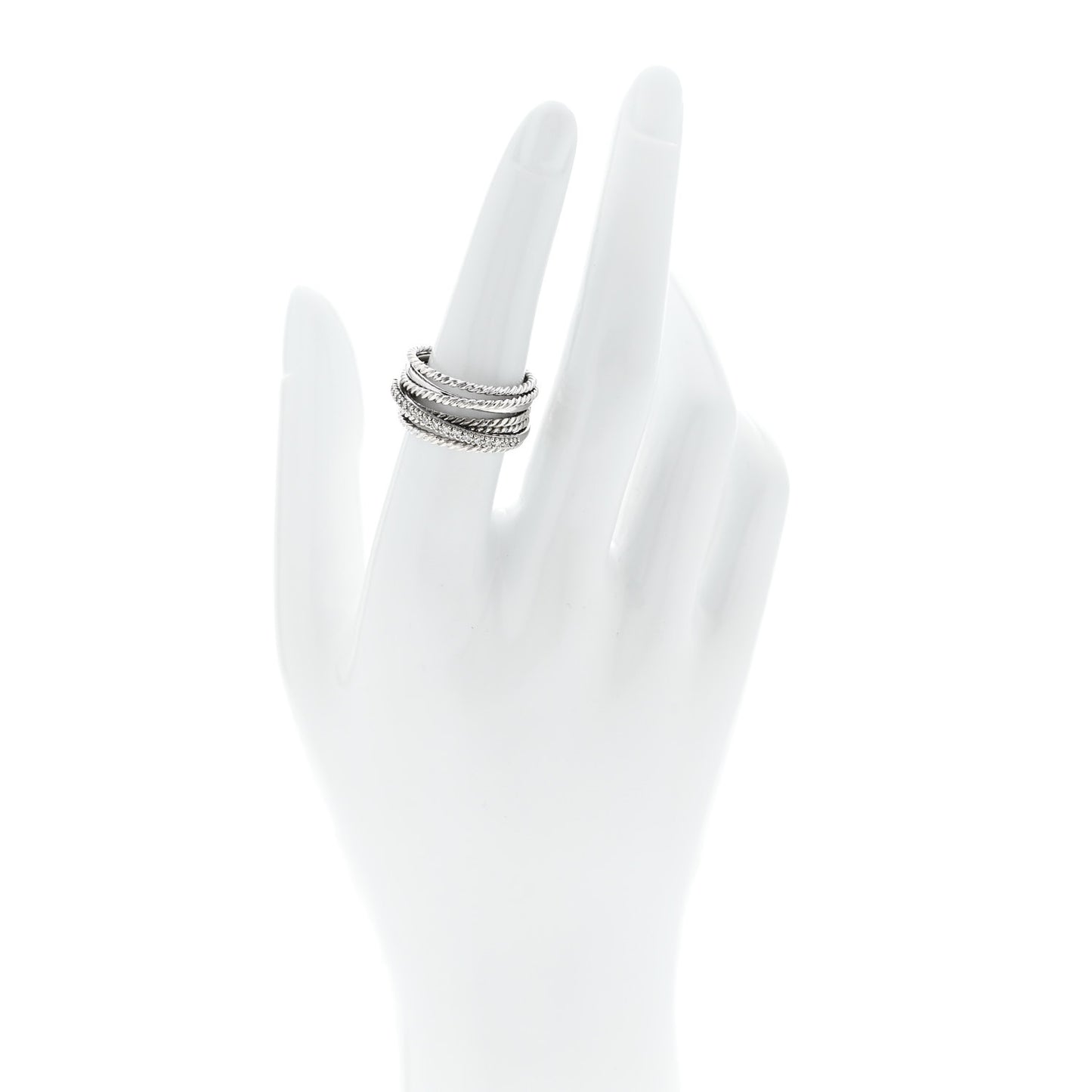 Sterling Silver Diamond 12mm Wide Crossover Cable Ring 54 7