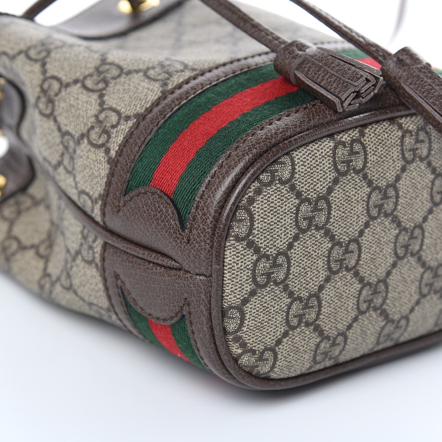 Gucci GG Supreme Monogram Web Mini Ophidia Bucket Bag Brown 8 of 10