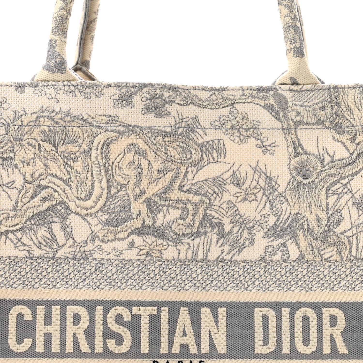 Christian Dior Canvas Embroidered Large Dioriviera Toile De Jouy Book Tote Gray 7 of 11