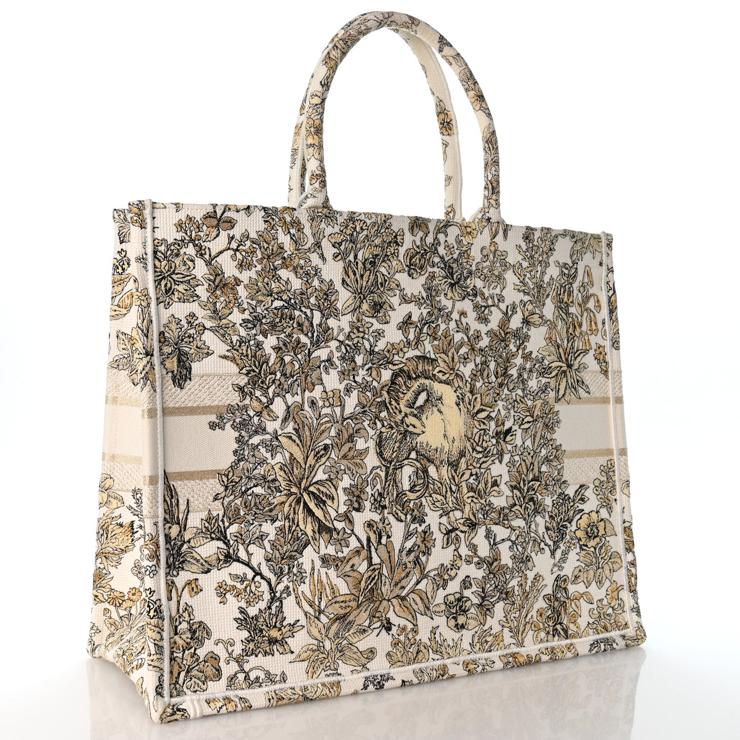 Canvas Embroidered Large Dioriviera Toile De Jouy Book Tote Gold
