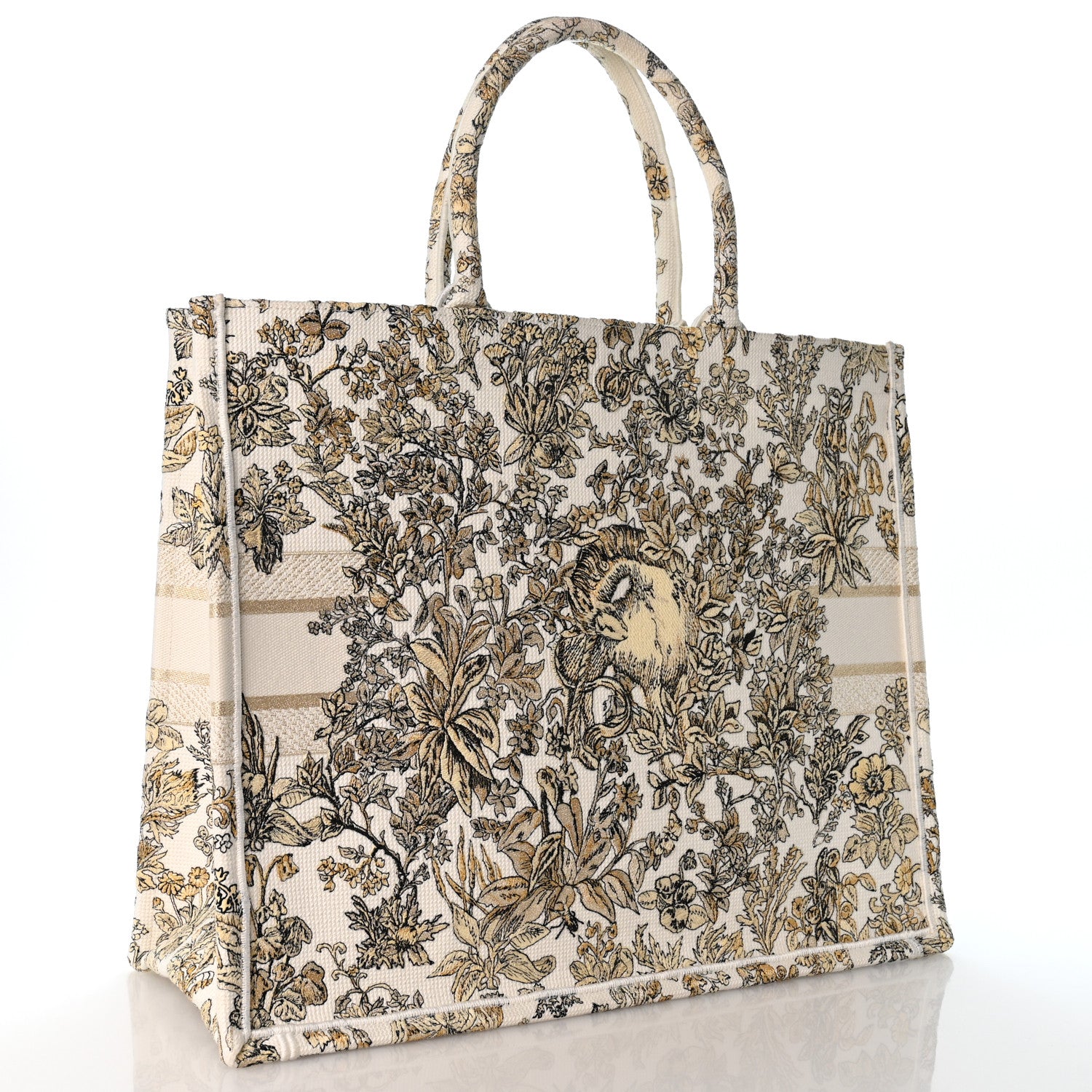 Christian Dior Canvas Embroidered Large Dioriviera Toile De Jouy Book Tote Gold 3 of 11
