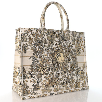Christian Dior Canvas Embroidered Large Dioriviera Toile De Jouy Book Tote Gold 3 of 11