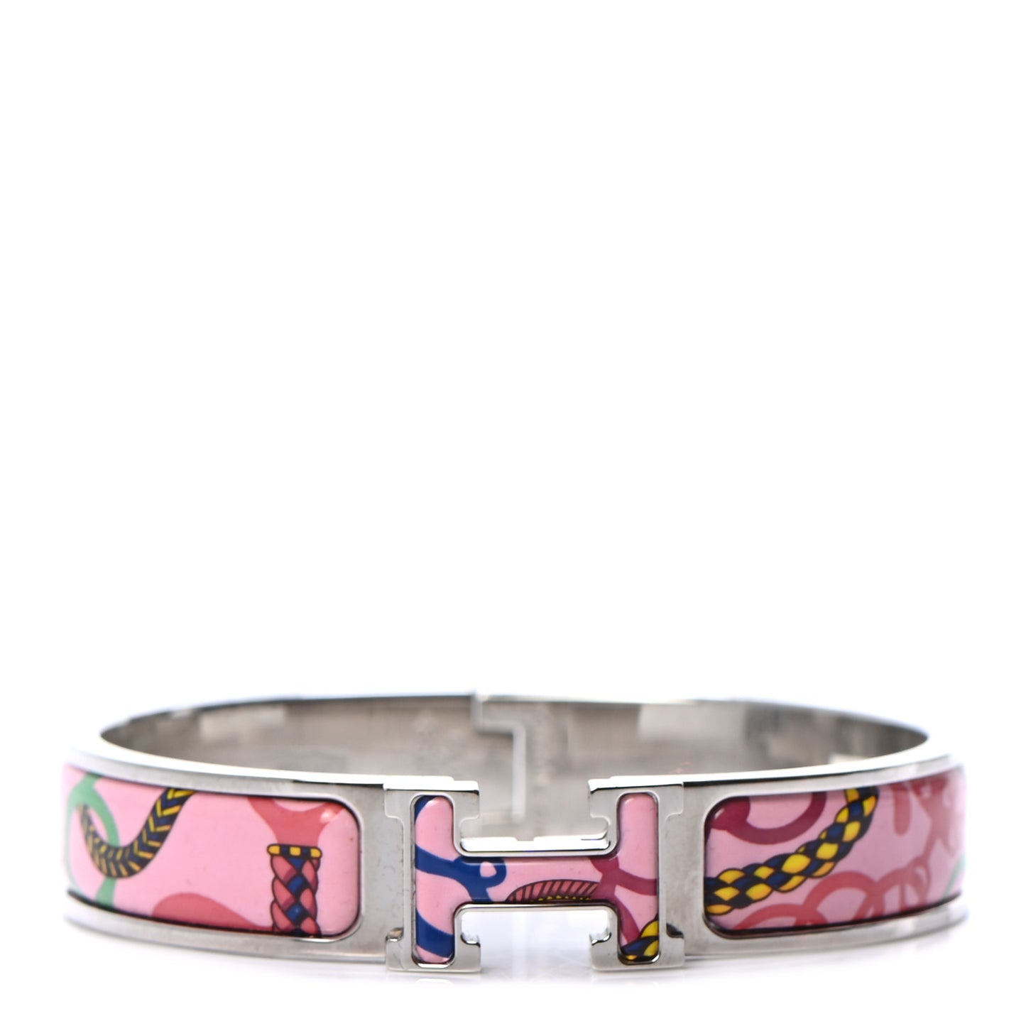 Enamel Printed Narrow Panoplie Equestre Clic H Bracelet PM Pink Delirium