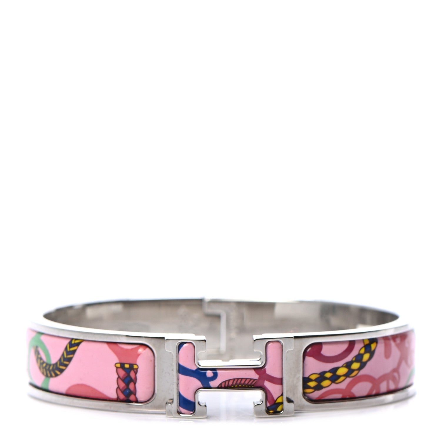 Hermes Enamel Printed Narrow Panoplie Equestre Clic H Bracelet PM Pink Delirium 1 of 5