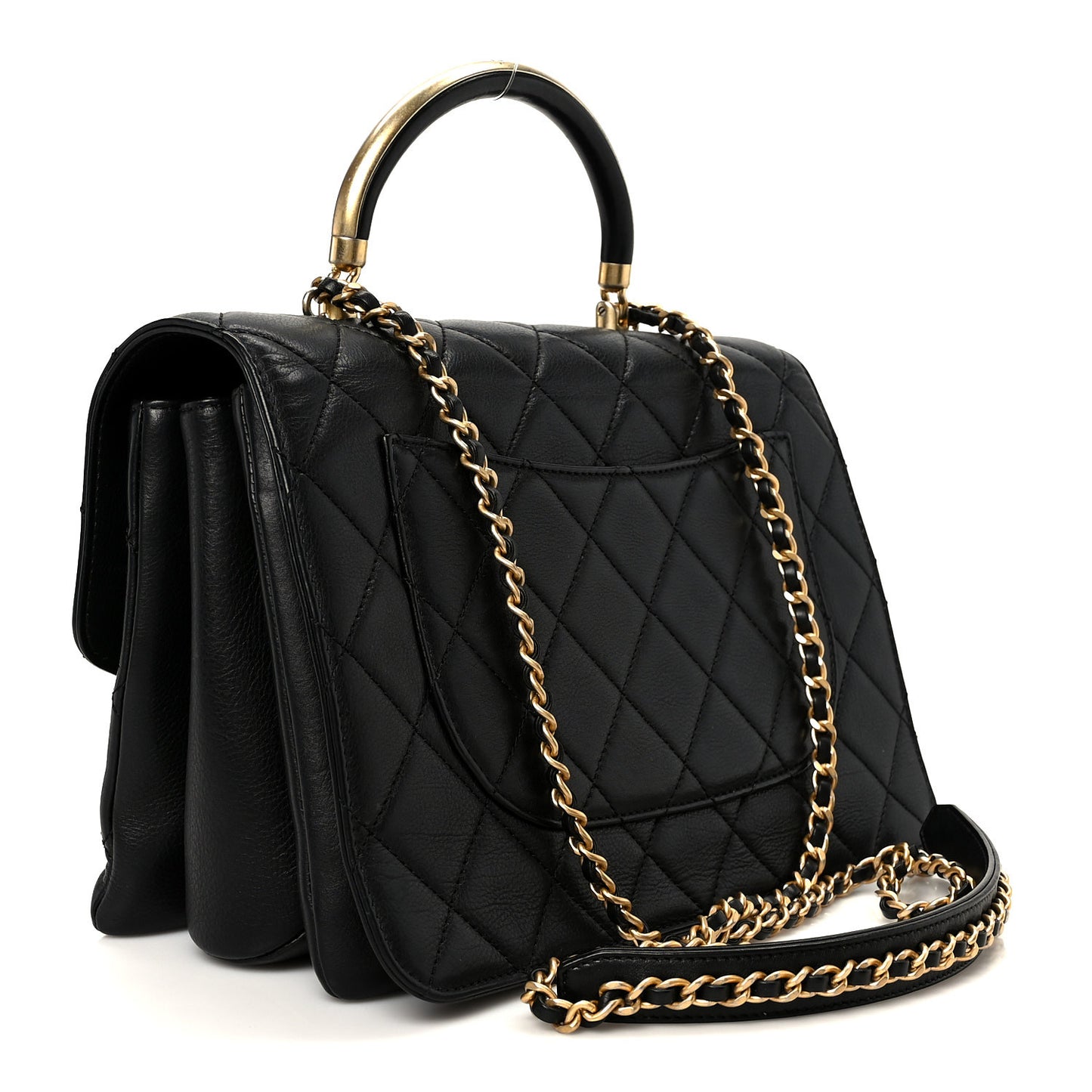 Calfskin Quilted Small Gold Top Handle Flap Black