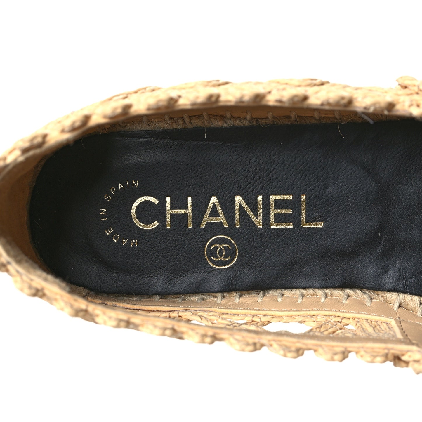 Raffia Fabric CC Espadrilles 37 Beige Black