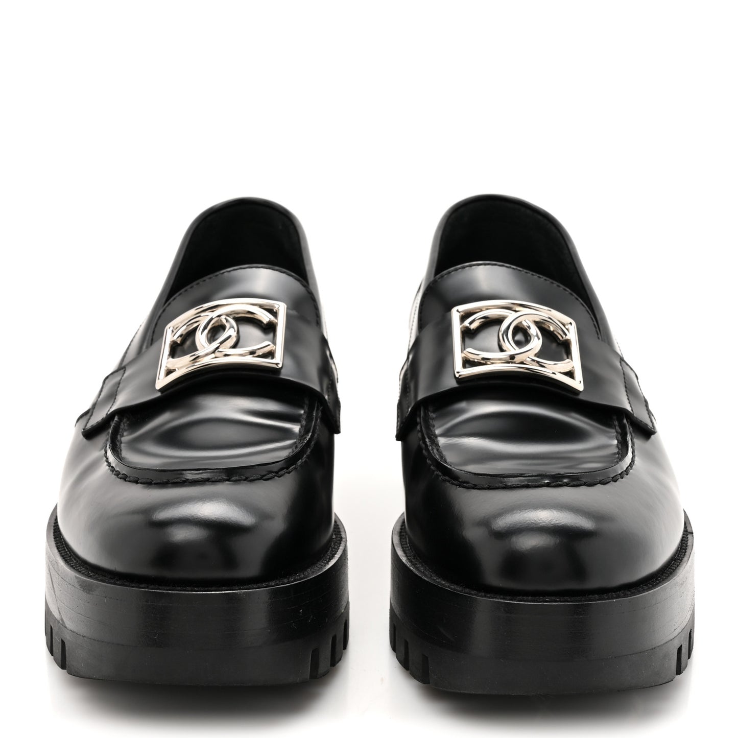 Calfskin Metal CC Loafers 37.5 Black