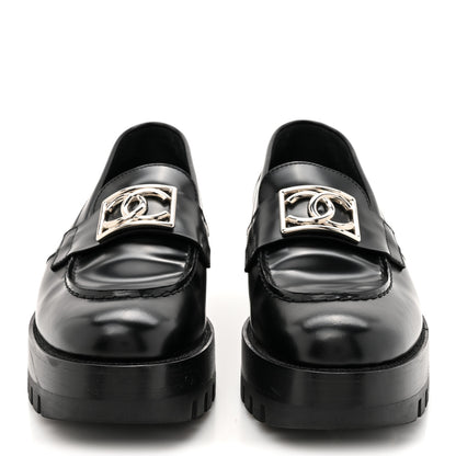 Chanel Calfskin Metal CC Loafers 37.5 Black 3 of 9