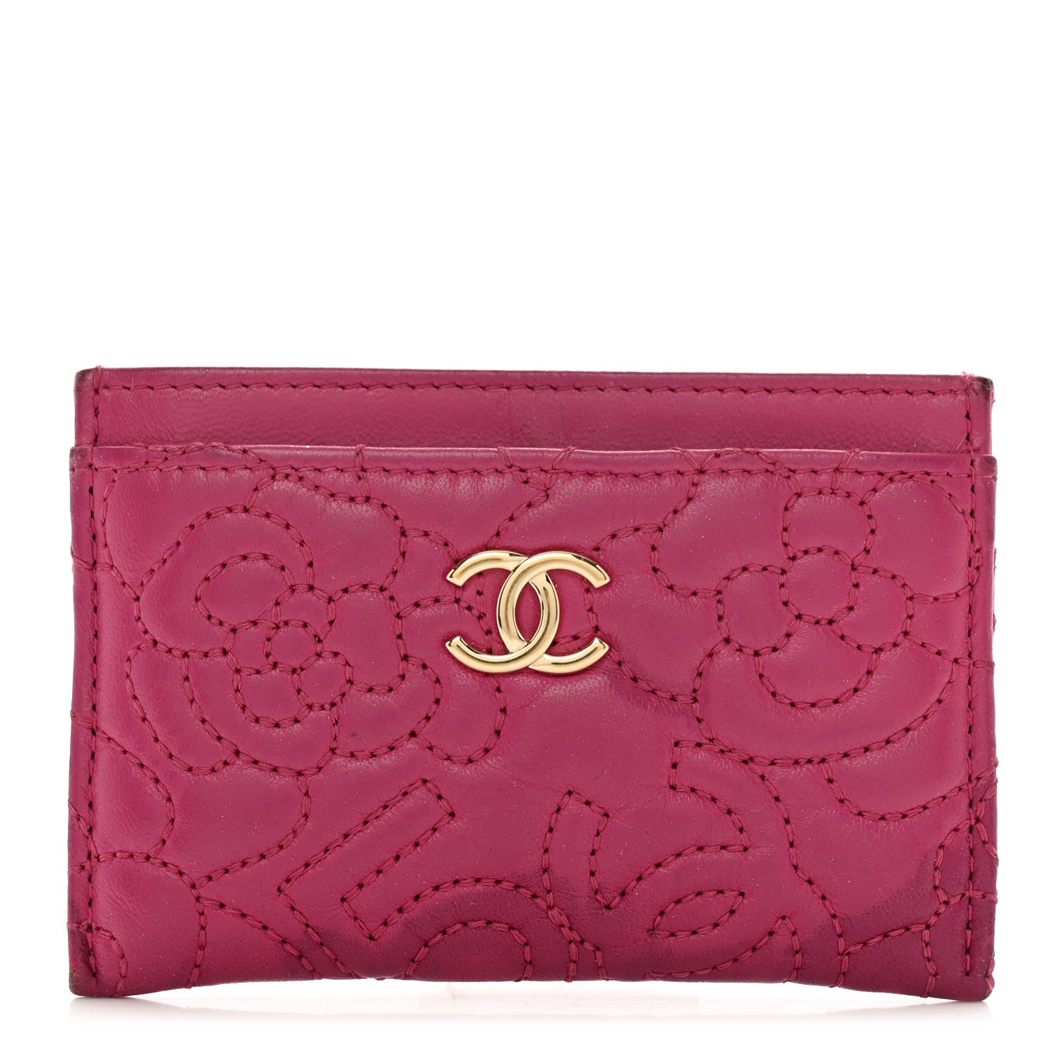 Chanel Lambskin Camellia Embossed Card Holder Fuchsia 1 of 10